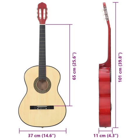  12-częściowy zestaw do nauki gry na gitarze klasycznej 4/4 39" Lumarko!