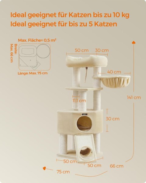 Drapak 141 cm z tunelem, beżowy