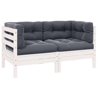  2-osobowa sofa ogrodowa z poduszkami, białe drewno sosnowe Lumarko!