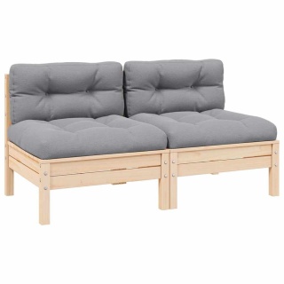  2-osobowa sofa ogrodowa z szarymi poduszkami, drewno sosnowe Lumarko!