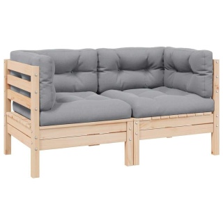  2-osobowa sofa ogrodowa z szarymi poduszkami, drewno sosnowe Lumarko!