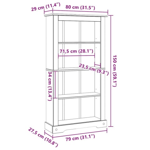  Biblioteczka w meksykańskim stylu Corona, sosna, 81x29x150 cm Lumarko!