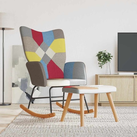  Fotel bujany z podnóżkiem, patchwork, obity tkaniną Lumarko!