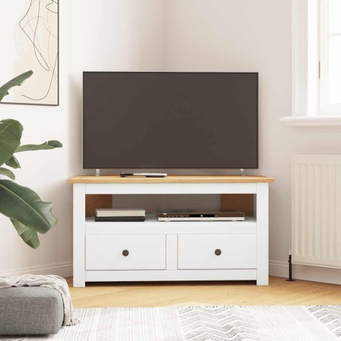  Narożna szafka pod TV, biała, 93x49x49 cm, sosna, seria Panama Lumarko!