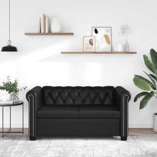  Sofa 2-osobowa w stylu Chesterfield, sztuczna skóra, czarna Lumarko!