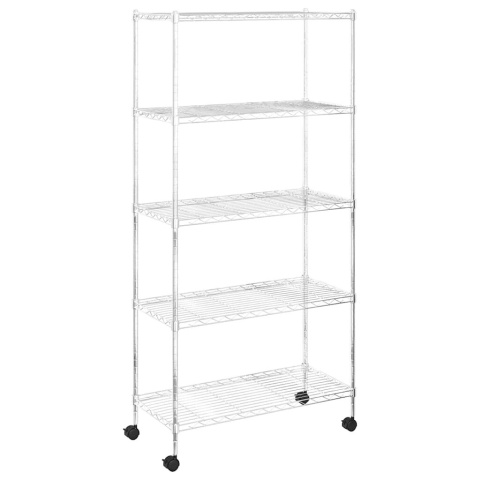 5-poziomowy regał na kółkach, 75x35x155 cm, chrom, 250 kg Lumarko!