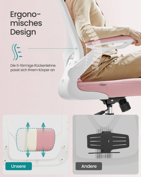 Krzesło biurowe siatkowe z zagłówkiem beż cappuccino, Pastelowy róż