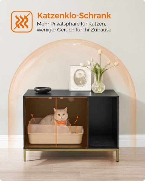 Szafka na kuwetę dla kota z matą do drapania, 80x50x55 cm, czarny + złoty