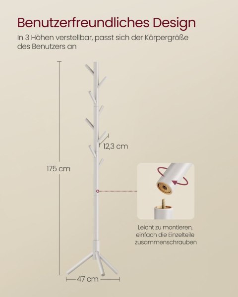 Wieszak stojący z litego drewna w kształcie drzewa, różowy