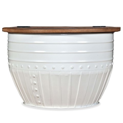  Stolik kawowy z drewna odzyskanego, biały, kształt beczułki Lumarko!