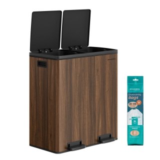 Kosz na śmieci 2 x 30 l ciemny orzech