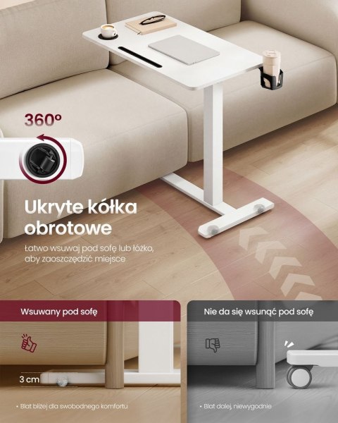 Stolik boczny na kółkach regulowany Cloud White