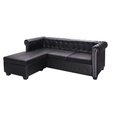  Sofa Chesterfield w kształcie litery L, sztuczna skóra, czarna Lumarko!