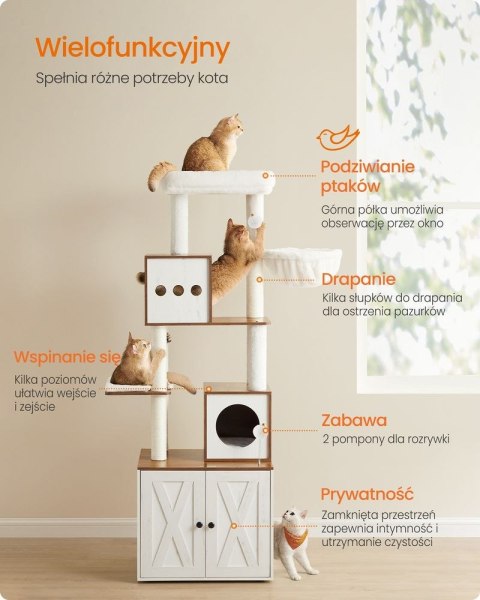 Drapak, drapak dla kota z szafką na kuwetę, chmurna biel