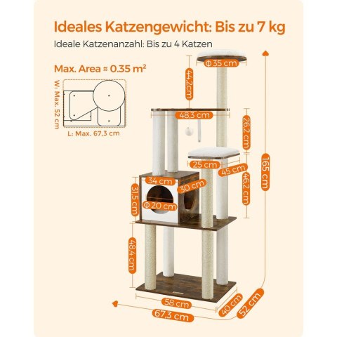 Drapak dla kota o długości 165 cm z drapakami, Vintage brąz
