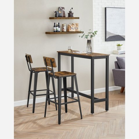 Zestaw 2 stołków barowych, krzesła kuchenne z oparciem, rama stalowa, łatwy montaż, design przemysłowy, vintage brązowy/czarny