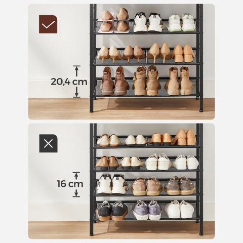Półka na buty 5 poziomów z regulowanymi półkami z siatki, vintage brąz + czerń, 5 poziomów (28 × 75 × 93 cm)