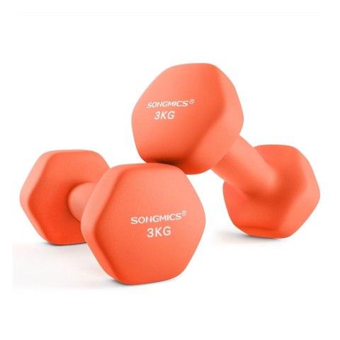 Hantle sześciokątne neoprenowe 2 x 1,5 kg, Pomarańczowy, 2x3 kg, 7x15 cm