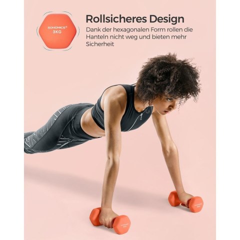 Hantle sześciokątne neoprenowe 2 x 1,5 kg, Pomarańczowy, 2x3 kg, 7x15 cm