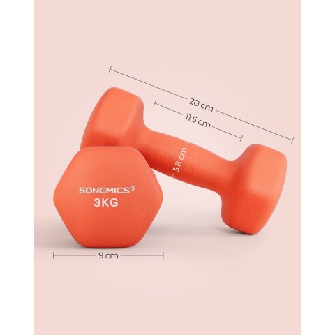 Hantle sześciokątne neoprenowe 2 x 1,5 kg, Pomarańczowy, 2x3 kg, 7x15 cm