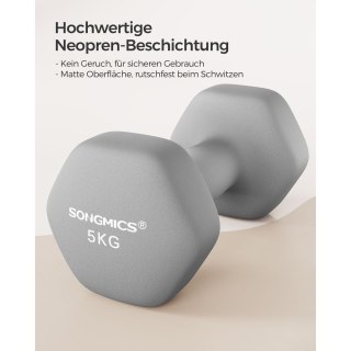 Hantle sześciokątne z neoprenową powłoką, 2 x 5 kg, Szary, 2x5 kg, 7x15 cm