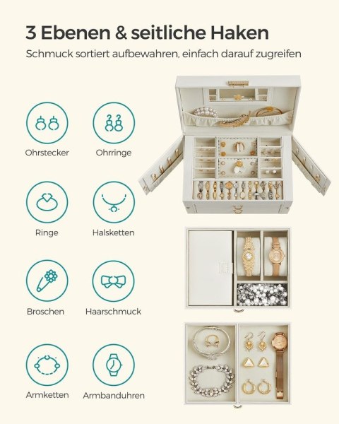 Pudełko na biżuterię z 2 szufladami, Klasyczna biel + kremowa biel