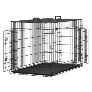 Klatka dla psa z 2 drzwiami, Czarny, XXL (122X74, 5X80, 5cm), Brak wyjmowanej przegrody