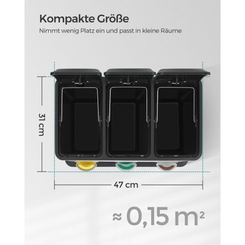 Kosz na śmieci z 3 oddzielnymi przegródkami, Srebrny + Czarny