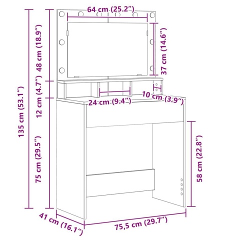 Toaletka z podświetleniem LED, brązowy dąb, 79x41x135 cm Lumarko!