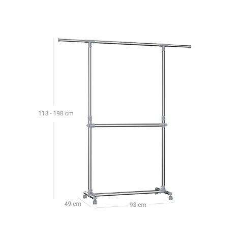 Stojak na ubrania, szary, (101-163) x 49 x (113-198) cm