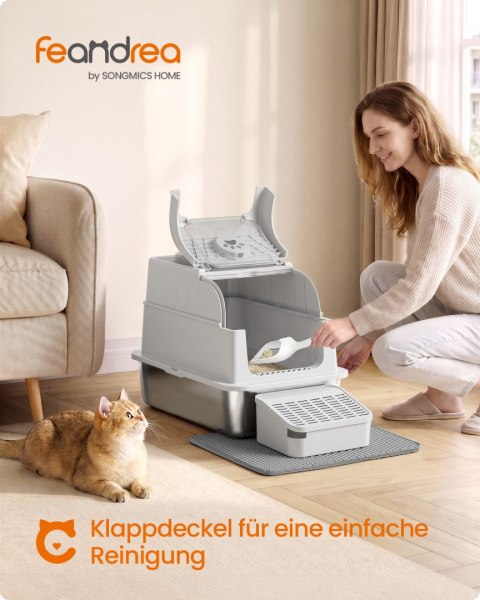 Zamknięta kuweta dla kota ze stali nierdzewnej, Srebrnoszary