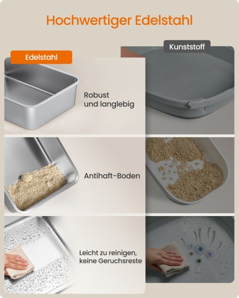 Zamknięta kuweta dla kota ze stali nierdzewnej, Srebrnoszary