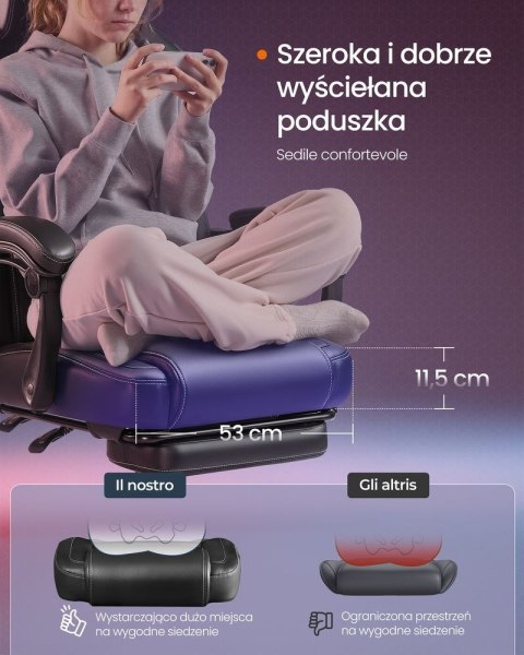 Krzesło do gier Ergonomiczne krzesło komputerowe z podnóżkiem Biurowe krzesło obrotowe z poduszką PU Regulowana wysokość At