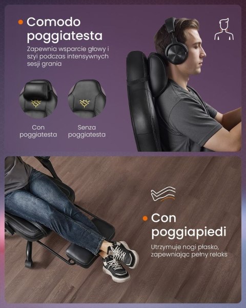 Krzesło do gier Ergonomiczne krzesło komputerowe z podnóżkiem Biurowe krzesło obrotowe z poduszką PU Regulowana wysokość At