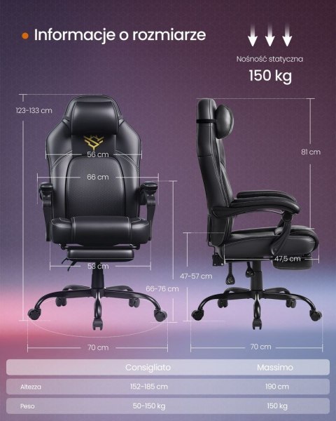 Krzesło do gier Ergonomiczne krzesło komputerowe z podnóżkiem Biurowe krzesło obrotowe z poduszką PU Regulowana wysokość At