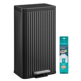Kosz na Śmieci, Stalowy, 30 L, z Wewnętrznym Wiaderkiem33,6 x 29,8 x 59,5 cm, do Kuchni, Czarny, Kolekcja PATIA LTB330BZ02