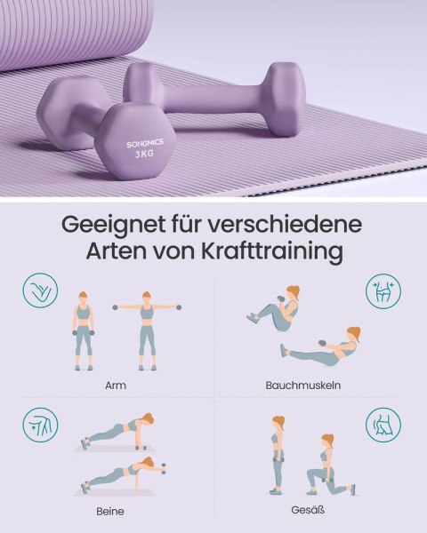 Zestaw hantli z stojakiem 2 x 1 kg 2 x 3 kg 2 x 5 kg seeblau königsviolett blassblau