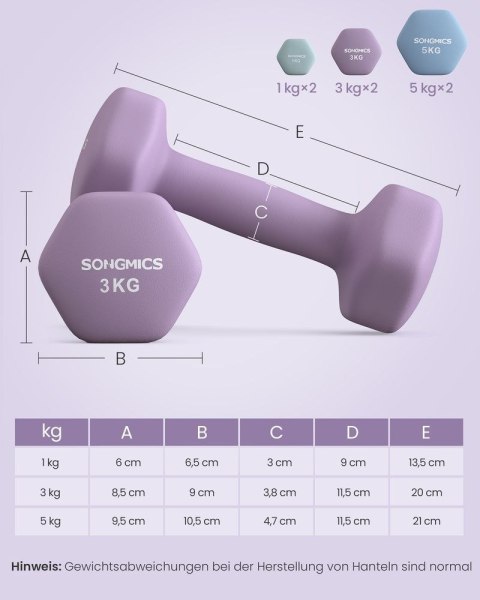 Zestaw hantli z stojakiem 2 x 1 kg 2 x 3 kg 2 x 5 kg seeblau königsviolett blassblau