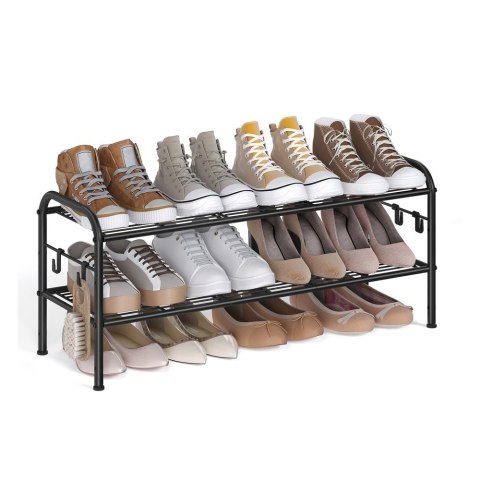 Półka na buty , stojak na buty z 3 poziomami, półka metalowa z 4 hakami bocznymi, na 12 par butów, półka z regulacją wysokości,