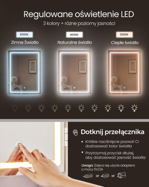 Toaletka z oświetleniem LED, regulacją jasności, toaletką z lustrem, stolikiem kosmetycznym z szufladami, otwartymi przegródkami