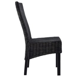  Krzesła stołowe, 4 szt., czarne, rattan Kubu i drewno mango Lumarko!