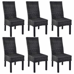  Krzesła stołowe, 6 szt., czarne, rattan Kubu i drewno mango Lumarko!