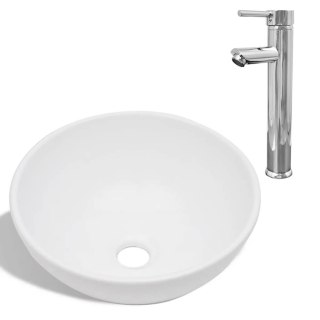  Umywalka z baterią mieszającą, ceramiczna, okrągła, biała Lumarko!