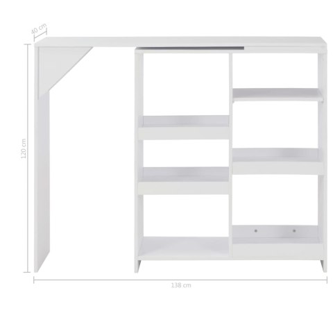  Stolik barowy z ruchomym regałem, biały, 138 x 40 x 120 cm Lumarko!