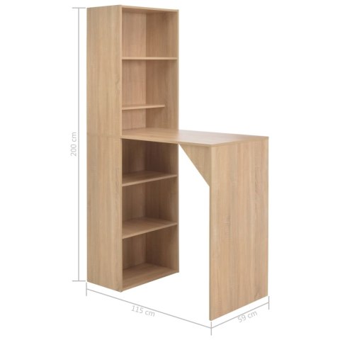  Stolik barowy z szafką, kolor dębowy, 115 x 59 x 200 cm Lumarko!