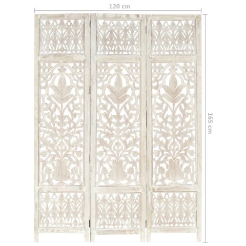  Parawan 3-panelowy, rzeźbiony, biały, 120x165 cm, drewno mango Lumarko!