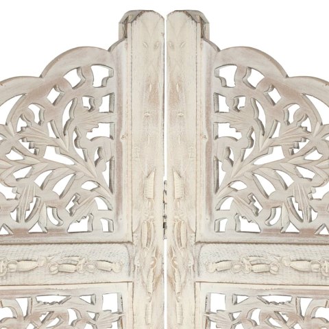  Parawan 4-panelowy, rzeźbiony, biały, 160x165 cm, drewno mango Lumarko!