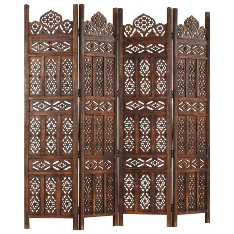  Parawan 4-panelowy, rzeźbiony, brąz, 160x165 cm, drewno mango Lumarko!