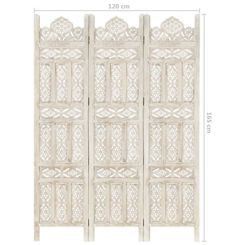  Rzeźbiony parawan 3-panelowy, biały, 120x165 cm, drewno mango Lumarko!