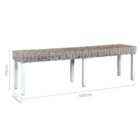  Ławka, 160 cm, biała, naturalny rattan kubu i lite drewno mango Lumarko!